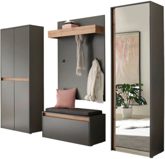 INOSIGN Garderoben-Set City/Giron, moderne Garderobe, viel Stauraum, ca. 40 Schuhe, (Set, 4-St), enthält Schrank mit Spiegel, Schuhschrank, Paneel &Bank inkl. Kissen