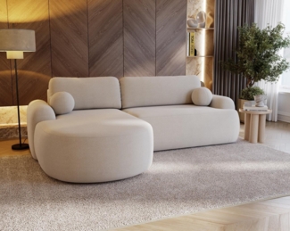 Compleo Ecksofa boucle mit breiter Ottomane OLIO, rundes Design, Exklusiv design, Stil: Modern/Japandi