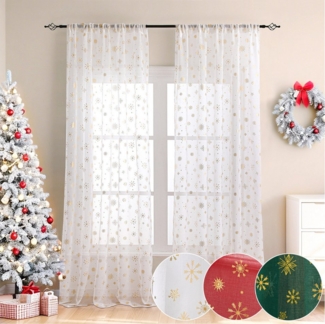 Jibenhome Gardine Vorhang Weihnachten Schneeflocke,Transparentvorhang,Weihnachtsdeko (2 St), halbtransparent, Voile Gardinen für Wohnzimmer, Schlafzimmer, Partydekoration