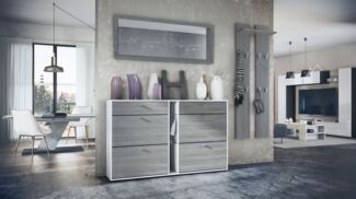 Vladon Garderoben-Set Orlando, (Garderoben-Set, mit Schuhschrank, Wandpaneel und Wandspiegel), Weiß matt/Avola-Anthrazit