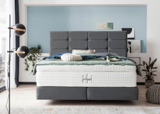 BettCo Boxspringbett Kansas (in Dunkelgrau Velours, 140x200 cm), Kachel-Design, Topper optional, Acryl-Füße