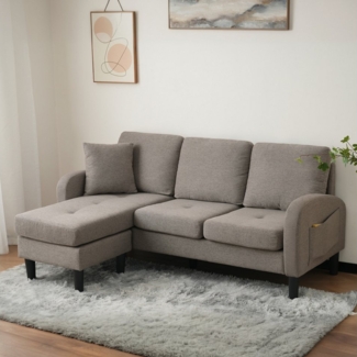 MODFU Ecksofa 3-Sitzer Sofa aus Atmungsaktiver Baumwoll-Leinenstoff, Polstersofa, Sofa, L-förmiges Ecksofa mit Chaiselongue