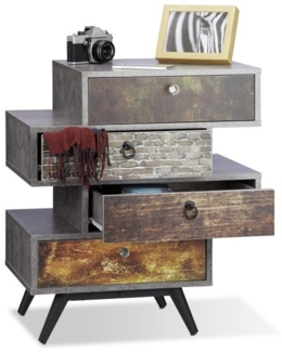 Relaxdays Vintage Kommode mit 4 Schubladen in Betonoptik, Schublade mit Motiv, grau, 68 x 60 x 40 cm