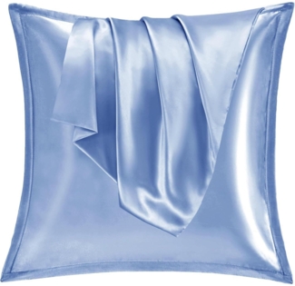 Satin Kissenbezug 80x80 2er Set Weich Seidenkissenbezug Curly Haar Blau