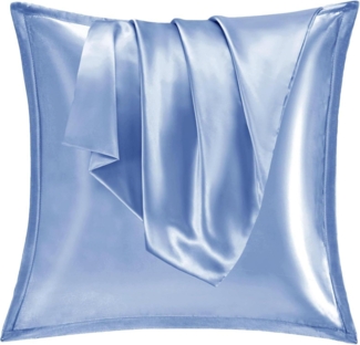 Satin Kissenbezug 80x80 2er Set Weich Seidenkissenbezug Curly Haar Blau