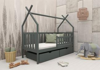 Hausbett Kinderbett DARLIN 200x90cm Kiefer Massiv Grafit inkl. Rollrost