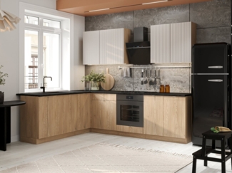 Möbel für Dich Winkelküche Eckküche in L-Form Sofia 260x200 cm, 9-teilig, mit Apothekerschrank