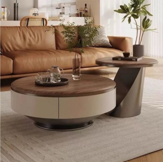 alesvelt Couchtisch edler Beistelltisch weiße Marmor Design 2er Set 90cm Wohnzimmertisch (2er Set), 90cm große Ablagefläche mit Schubladen
