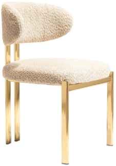Villa Möbel Esszimmerstuhl Queen (Stuhl Set: Set enthält, 4 St), Beiger Teddystoff mit goldenen Metallfüßen weich, elegant und luxuriös