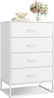 WLIVE Kommode Holz kommode für Schlafzimmer mit 4 Schubladen, Nachttisch (hohe Kommode mit Schubladen und stabilem Metallrahmen, Breit 54cm), 54×36×83 cm Kommode Weiß, für Schlafzimmer/Flur/Wohnzimmer
