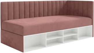 Selsey 'Ventrio' Jugendbett rechtsseitig mit Regalen, Easy-Clean-Samtbezug, rosa, 90x200 cm