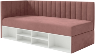 Selsey 'Ventrio' Jugendbett rechtsseitig mit Regalen, Easy-Clean-Samtbezug, rosa, 90x200 cm