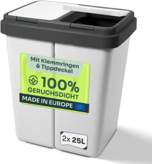 Gardissimo Mülleimer Mülltrennsystem Duo Bin granit 2 fach Müll Tonne Abfalleimer Sortierer, mit Tipp-Deckeln und Klemmringen / inkl. 2 Ersatzfedern