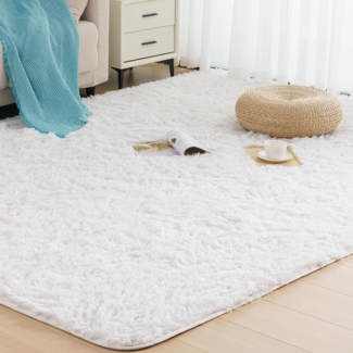 Hochflor Teppich Flauschig Weiß 200x290cm Schlafzimmer Wohnzimmer Rug