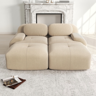 2-Sitzer-Sofa, Aus Cordstoff modular kombinierbar mit Chaiselongue rutschfest ergonomische Armlehnen und hochelastische Polsterung für Wohnzimmer und Schlafzimmer, Cordstoff, Beige