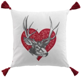 Macosa Home Dekokissen Hirsch Geweih 40x40 cm rot weiß inkl. Füllung Hirschkopf Herbst, Landhaus
