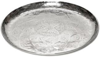Brillibrum Dekotablett Serviertablett Alumium Silber Rund Orientalisch Deko-Tablett