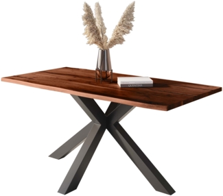 Baumkantentisch Akazie mit schwarzen Resin-Adern nussbaumfarben 160 x 85 cm Spider-Gestell schwarz POLLY 92303624