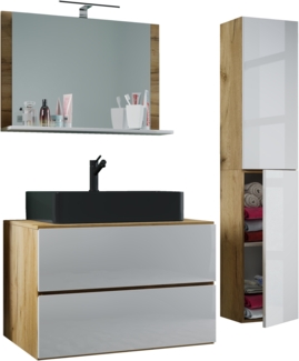 VCM Badmöbel Waschtisch Lendas 919558 Honig-Eiche / Weiß H. 150 x B. 114 x T. 52 cm