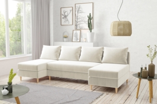 AX LIVING Samt Couch mit Schlaffunktion Hoyton 270 cm in Creme – Luxus & Komfort