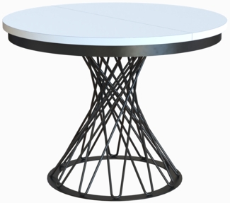 MEBLINI Esstisch Rund Ausziehbar aus Metall - 100-138x77 cm - LUCO - Weiß Matt/Schwarz Matt - Loft - Esszimmertisch Modern - Küchentisch - Ausziehtisch - Round Dining Table - Esszimmertische - Weiß Matt/Schwarz Matt