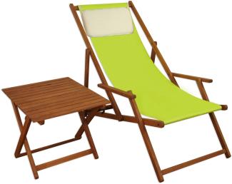 Liegestuhl pistazie Kissen Tisch Deckchair Holz Buche Gartenstuhl Relaxstuhl klappbar 10-306TKH