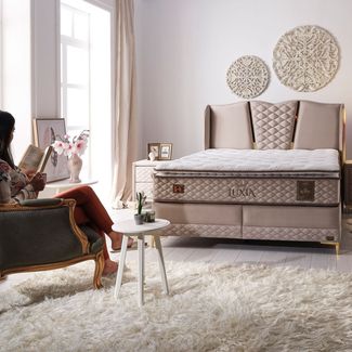 Bambi Boxspringbett Funktionsbett mit Matratze Lüxia 140x200 mit 2 Nachttischen