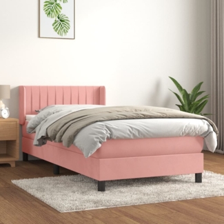 vidaXL Boxspringbett mit Matratze Rosa 90x200 cm Samt, Härtegrad: H2 [3131062]