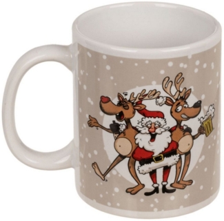 Tasse aus Steingut mit Crazy Santa Motiv Weihnachtstasse ca. 10 x 8 cm Advent beige