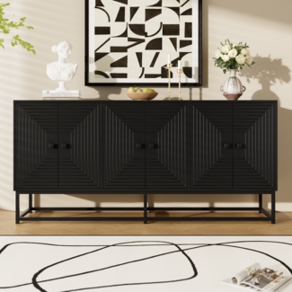 Moderner Aufbewahrungsschrank 160 x 38 x 75,5 cm mit 3 Doppeltüren – stilvolles Sideboard in Matt-Schwarz