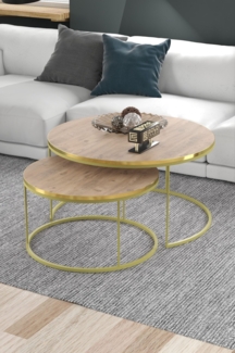 Zweiteiliges Couchtisch-Set 70 x 70 cm Spanplatte/metallprofil/pvc Tannengold 89322002 [en. casa]