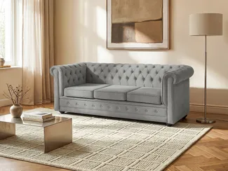 Vente-unique - CHESTERFIELD Sofa Samt Grau - B 89 cm x H 85 cm x L 204 cm
