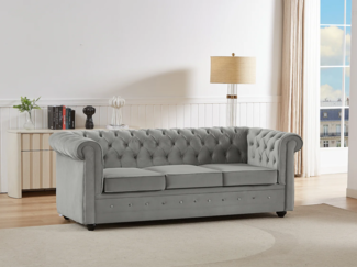 Vente-unique - Sofa mit Schlaffunktion 3-Sitzer - Samt - Hellgrau - CHESTERFIELD