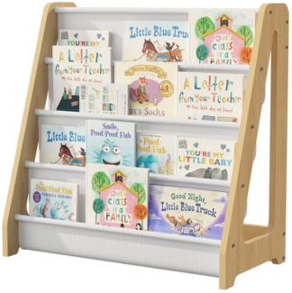 radelldar Bücherregal 4 Etagen Kinderregal, mit 4 Taschen, aus Holz, Vliesstoff, 60x30x60cm