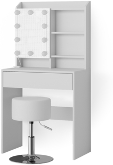 Vicco 'Laura' Schminktisch mit LED-Lichterkette und Hocker, Holzspanplatte weiß, 70 x 40 x 136 cm