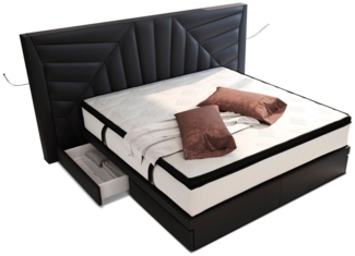 Sofa Dreams Boxspringbett Boxspringbett Monaco Leder, mit Topper, mit Schubladen, mit LED-Beleuchtung, mit USB-Anschlüssen