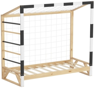 ML-DESIGN Kinderbett Kinderbett Fußballtor Holzbett mit Lattenrost Kletterleiter & Netz, Abenteuerbett 70x140 cm Beige für Kinder aus Kiefernholz