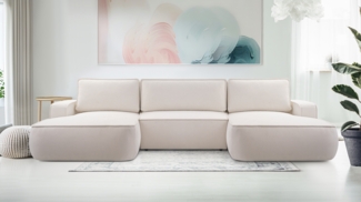 AX LIVING Ablia Sofa U-Form mit Schlaffunktion Cremefarbene 364 cm