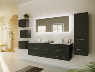 Badmöbelset Roma XL 4-teilig LED-Spiegel Seitenschrank 3er Boxen grafit : Grafit