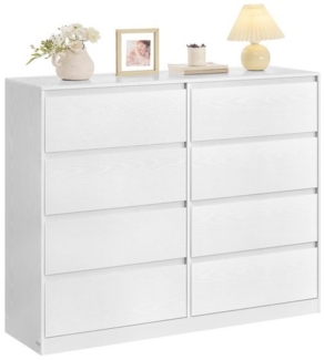 VASAGLE Kommode, Aufbewahrungsschrank, mit 8 Schubladen, für Schlafzimmer, 40 x 119,4 x 97.5 cm, modern, weiß