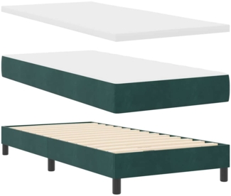 vidaXL LED Boxspringbett mit Matratze Dunkelgrün 90 x 190 cm Samt 3342689