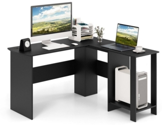 COSTWAY Eckschreibtisch, mit 2 Kabellöchern & Ablagefächern, 130x130x74cm