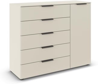 Rauch Möbel Flipp, Kommode für Schlafzimmer, Kinderzimmer, Wohnzimmer, Jugendzimmer, Flur, Garderobe, 1-türig, 5 Schubladen, mit Softclose-Funktion, Farbe Beige, Breite 120 cm