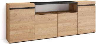 Skraut Home | Sideboard, Highboard | Kommode, Komodenschrank | 200 x 75 x 35 cm | 4 Türen | Wohnzimmer, Küche | Moderner Stil | Eiche Schwarz