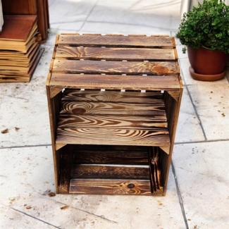 Holzkisten 2er Set mit Regalboden Kurz 50 x 40 x 30 cm geflammt