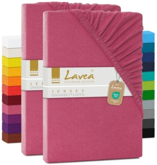 Lavea Spannbettlaken Maya, in Gr. 60x140, 90x200, 120x200, 140x200, 180x200 oder 200x220 cm, Baumwolle, Gummizug: rundum, (2 Stück), Jersey Spannbetttuch für Topper, Boxspring- und Wasserbetten