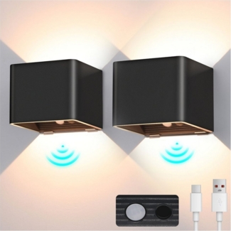 oyajia LED Wandleuchte Wandleuchte Innen, LED Wandlampe Mit Bewegungsmelder, 2200mAh Akku, Warmweiß, Kabellose Wandlampe Light Up Down Leuchten,USB-Aufladung Treppenlicht