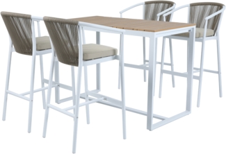 AXI Ravi Barset aus Aluminium & Polywood mit Teak Holz Look Bartisch mit Barhocker - 5-teiliges Bar Set für Draußen/Garten | Braun, Khaki, Weiß | Metall | 70 cm