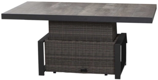 Lift-Tisch Corido, Rattan, Grau, Schwarz, 160 x 47 x 90 cm