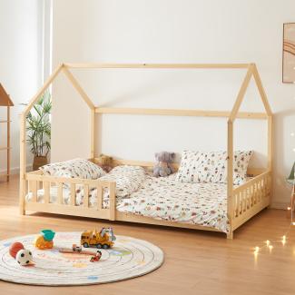 Hausbett Hesel, Kinderbett und Lattenrost, Holzoptik, 140x200 cm